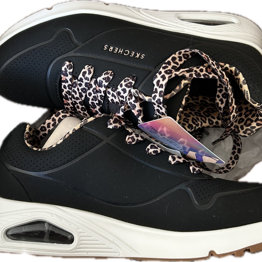 Girls Skechers Uno Sneakers black/leopard sz 3 *new*